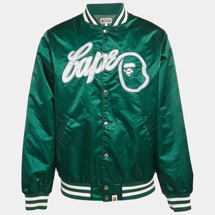 A Bathing Ape Green Nylon Bape Baseball Jacket L A Bathing Ape The Luxury Closet