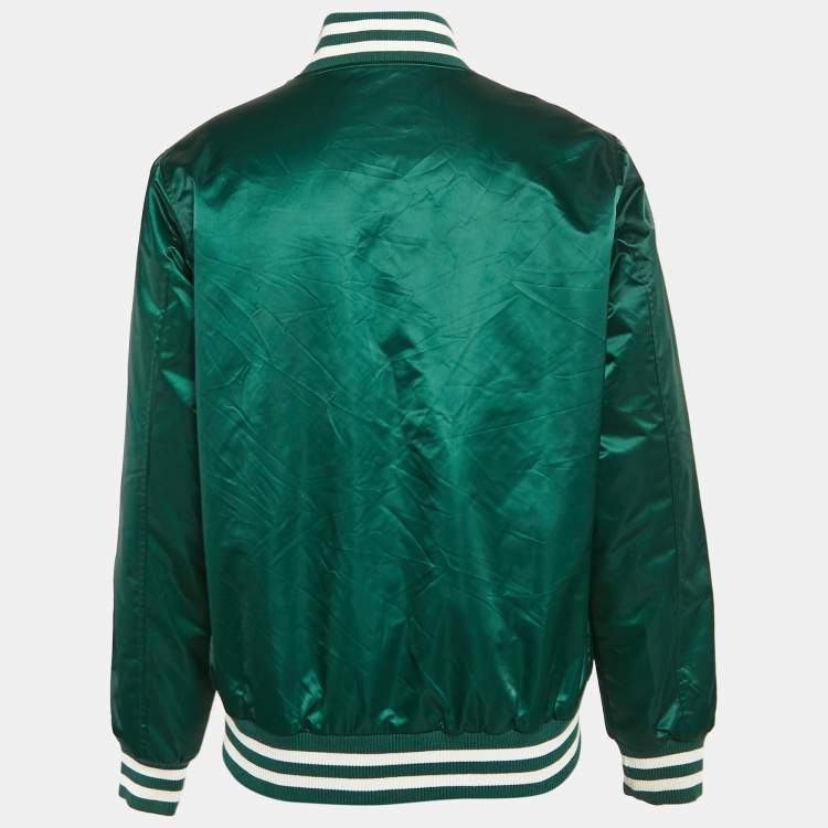 Pre Owned A Bathing Ape Green Nylon Bape Baseball Jacket L