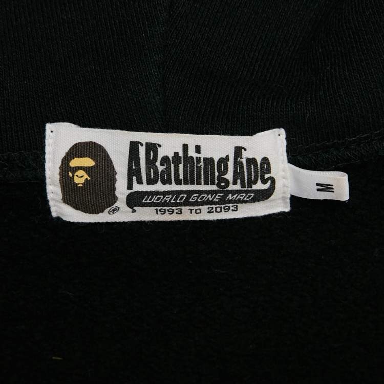 Pre Owned A Bathing Ape Black Bape Shark Applique Zip-Up Hoodie M