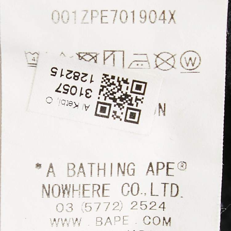 Pre Owned A Bathing Ape Black Bape Shark Applique Zip-Up Hoodie M