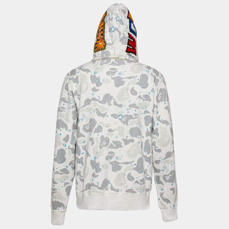 Pre Owned A Bathing Ape White Camo Print Cotton Zip-Up Hoodie L
