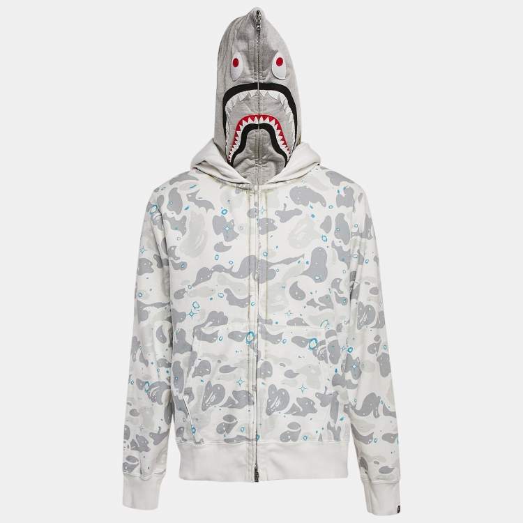 Pre Owned A Bathing Ape White Camo Print Cotton Zip-Up Hoodie L