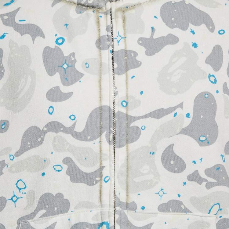 Pre Owned A Bathing Ape White Camo Print Cotton Zip-Up Hoodie L