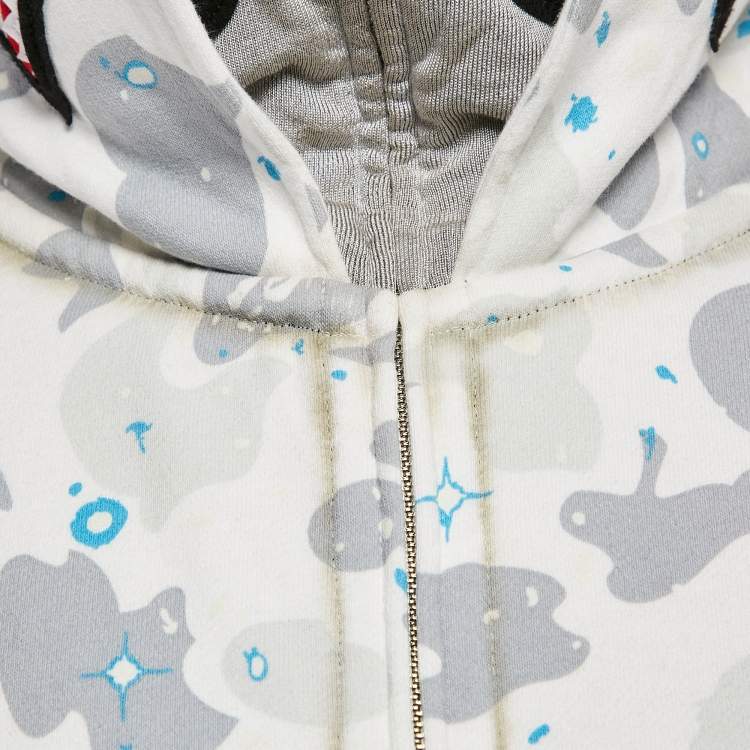 Pre Owned A Bathing Ape White Camo Print Cotton Zip-Up Hoodie L