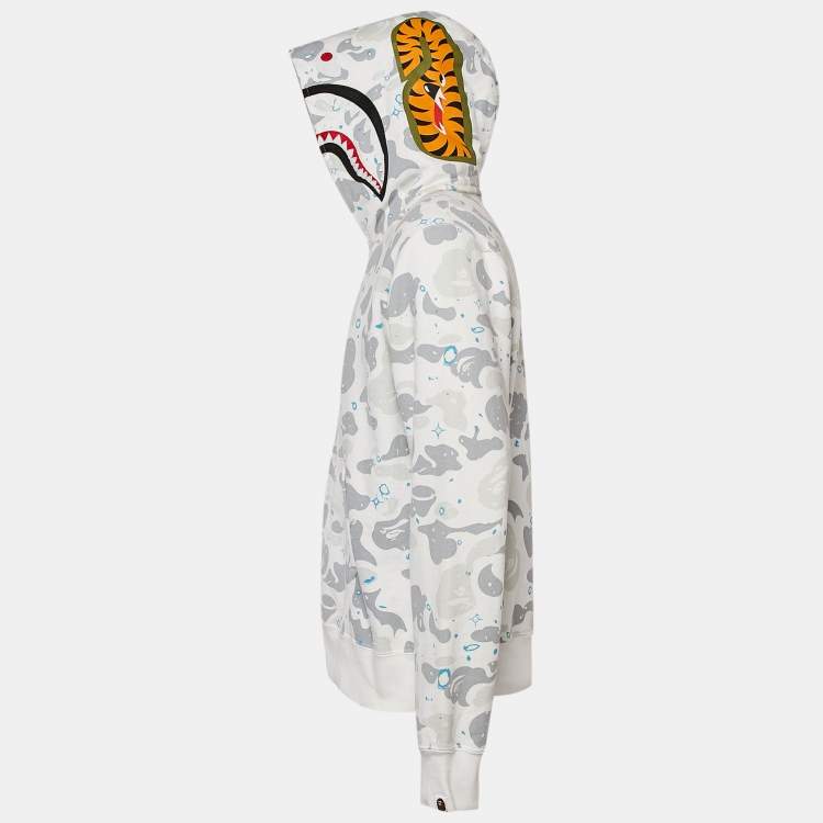 Pre Owned A Bathing Ape White Camo Print Cotton Zip-Up Hoodie L