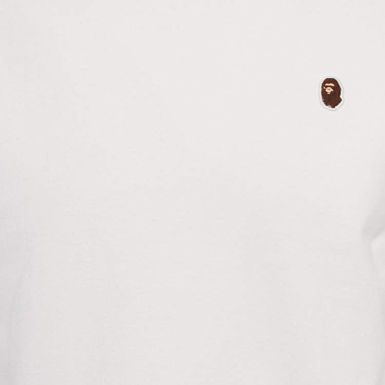 Pre Owned A Bathing Ape White Ape Head Applique Cotton Jersey T-Shirt M