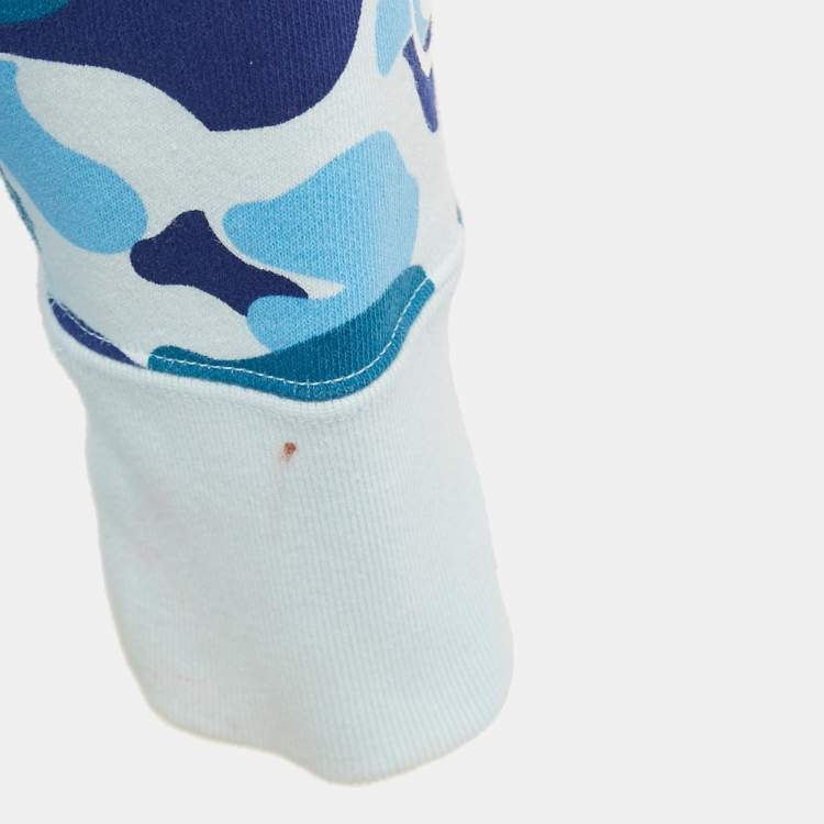 Pre Owned A Bathing Ape Blue Abc Camo Shark Print Full Zip Hoodie S