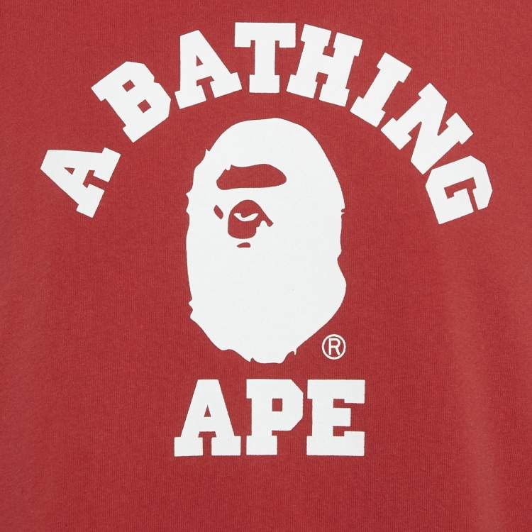 Pre Owned A Bathing Ape Red Logo Print Jersey Crewneck T-Shirt XXL