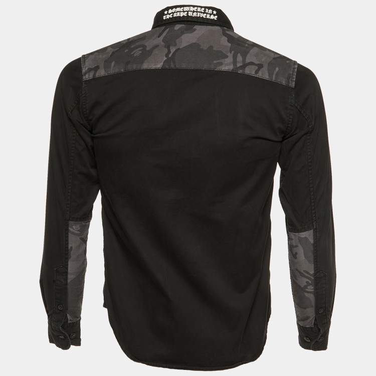 Pre Owned A Bathing Ape Black Cotton Applique Detail Shirt S