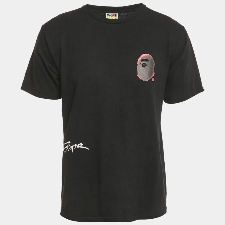 Pre Owned A Bathing Ape Black Back Street Print Cotton T-Shirt L