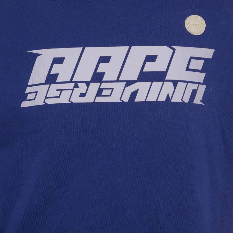 Pre Owned Aape By A Bathing Ape Blue Jersey Graphic Print Mock Neck Sweatshirt XXS