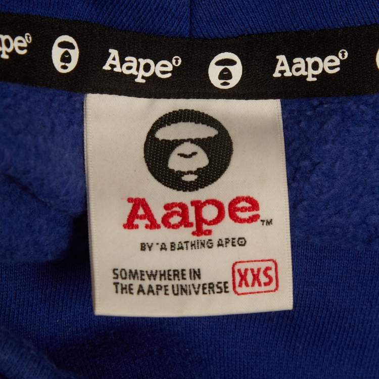 Pre Owned Aape By A Bathing Ape Blue Jersey Graphic Print Mock Neck Sweatshirt XXS
