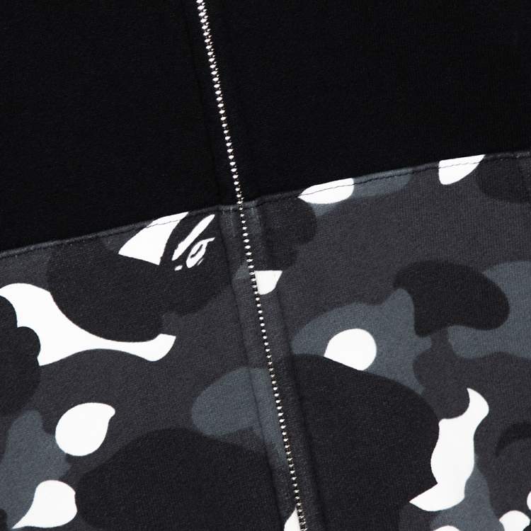 Pre Owned A Bathing Ape Black Knit Camo Panda Print Shark Detail Hoodie L 