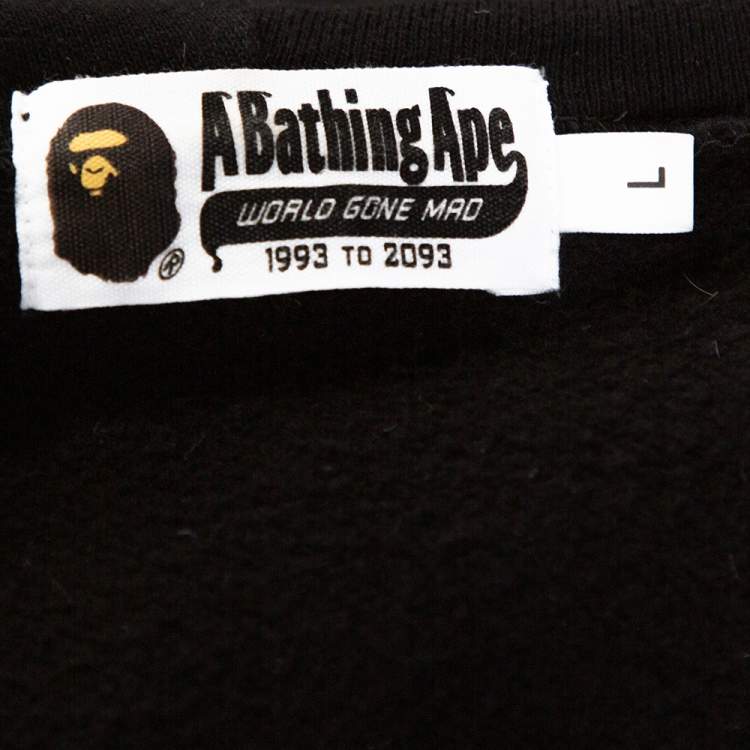 Pre Owned A Bathing Ape Black Knit Camo Panda Print Shark Detail Hoodie L 