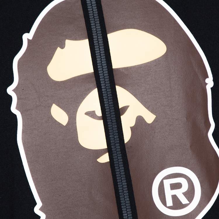 Pre Owned A Bathing Ape Black Cotton Zipper Ape Print T Shirt M