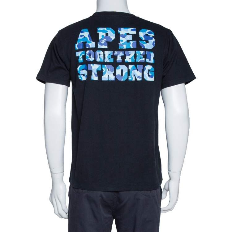 Pre Owned A Bathing Ape Black Logo Print Washed Cotton Crew Neck T-Shirt M