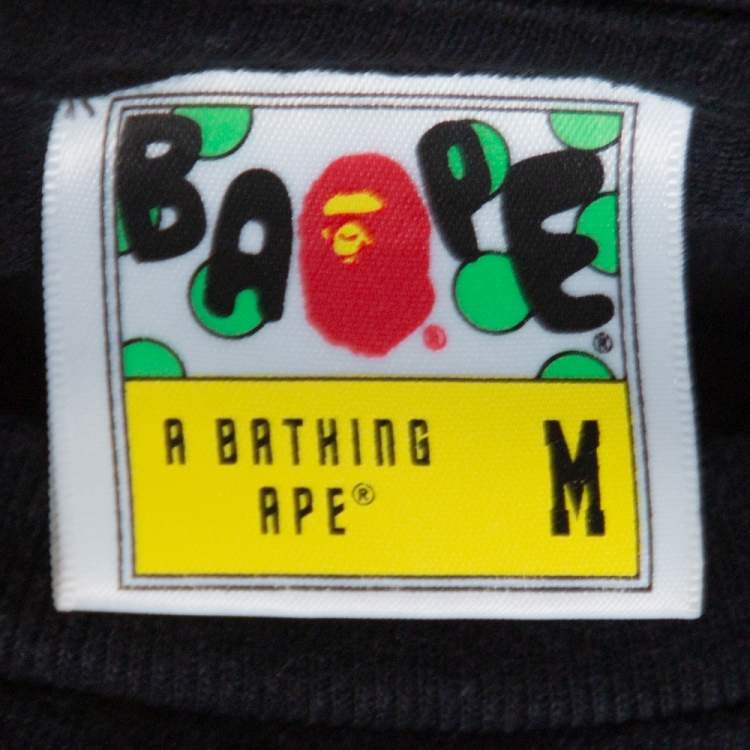 Pre Owned A Bathing Ape Black Logo Print Washed Cotton Crew Neck T-Shirt M