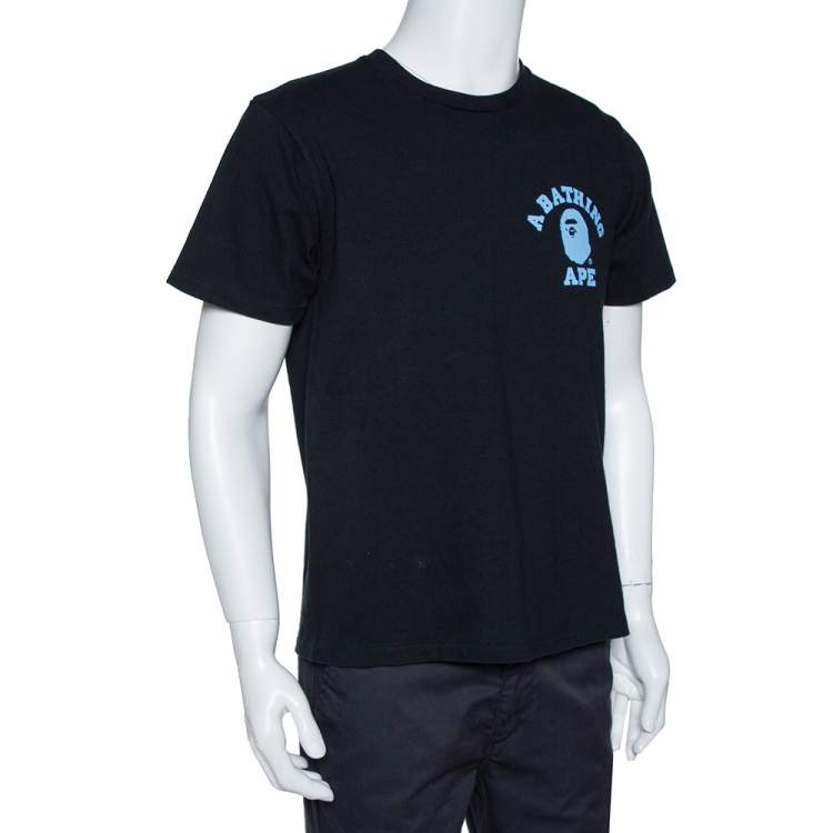 Pre Owned A Bathing Ape Black Logo Print Washed Cotton Crew Neck T-Shirt M