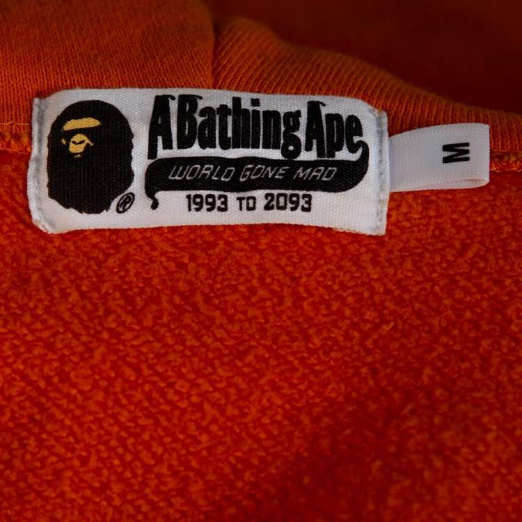 Pre Owned A Bathing Ape Orange Knit Camouflage Shark Zipper Front Hoodie M