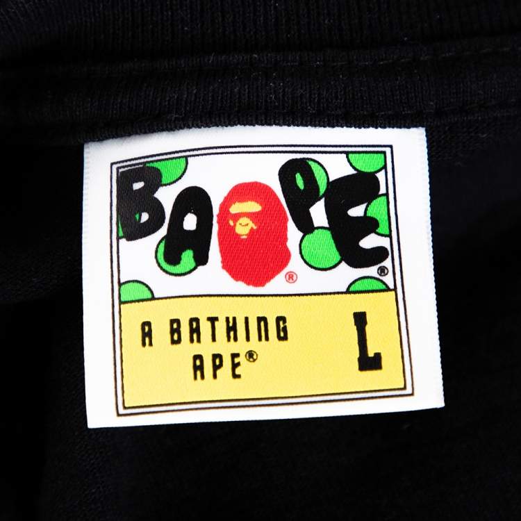 Pre Owned A Bathing Ape Black Graphic Print Crew Neck T Shirt L 