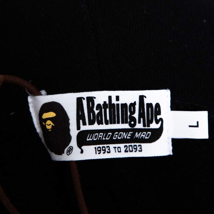 Pre Owned A Bathing Ape Black Cotton Knit Zip Front Shark Hoodie L 