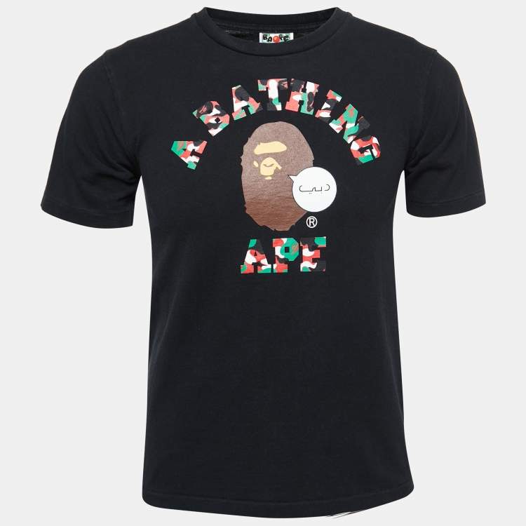 Pre Owned A Bathing Ape Black Cotton Camo Ape Print T Shirt S