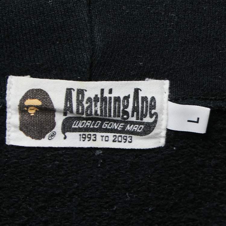 Pre Owned A Bathing Ape Black Cotton Knit Zip Front Shark Hoodie L 