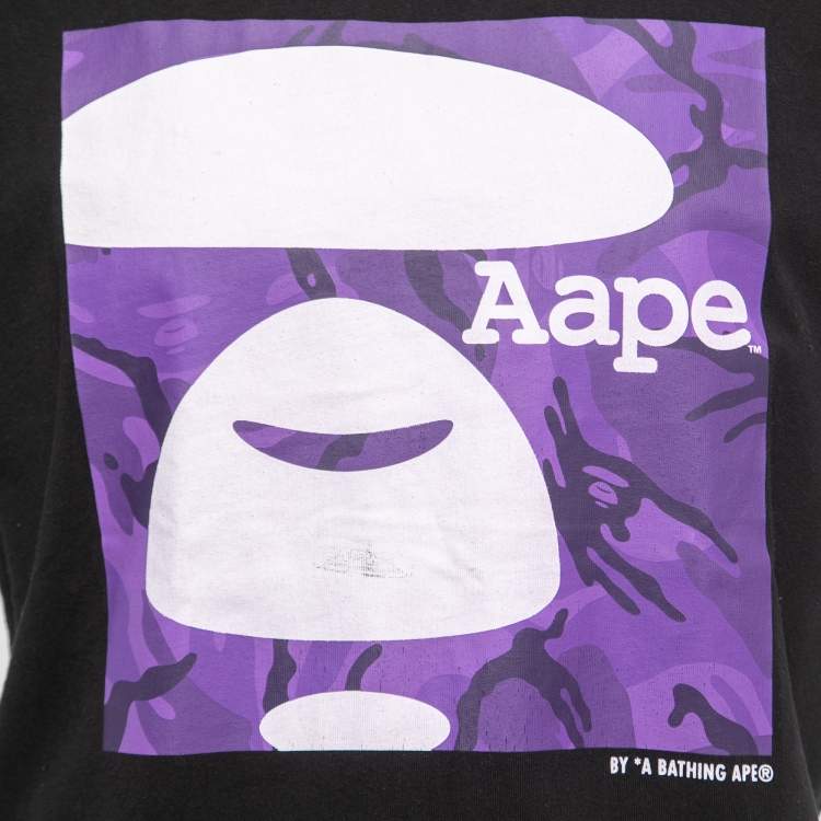 Pre Owned A Bathing Ape Black Logo Print Cotton Crew Neck Half Sleeve T-Shirt XL