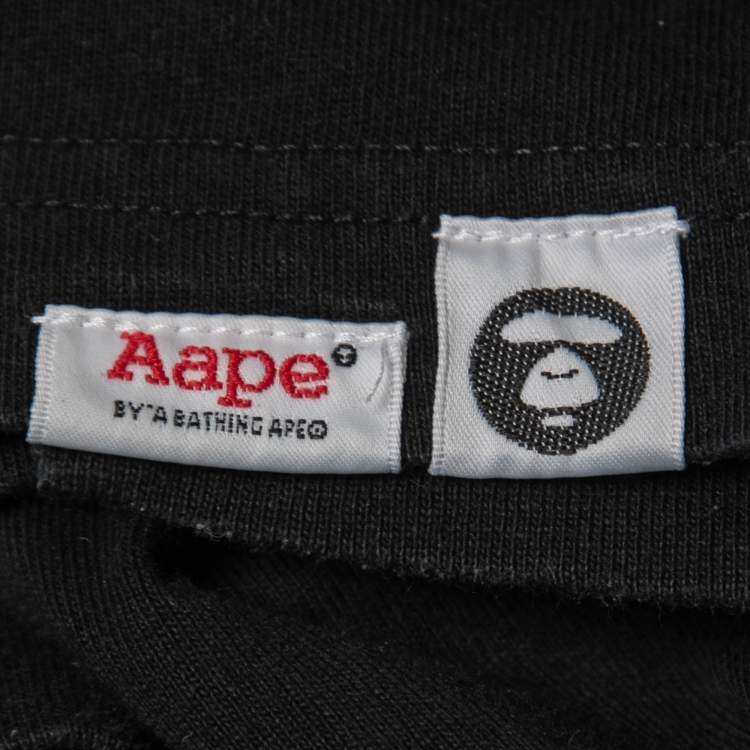 Pre Owned A Bathing Ape Black Logo Print Cotton Crew Neck Half Sleeve T-Shirt XL