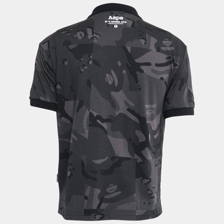 Pre Owned A Bathing Ape Grey Military Print Cotton Polo T-Shirt S