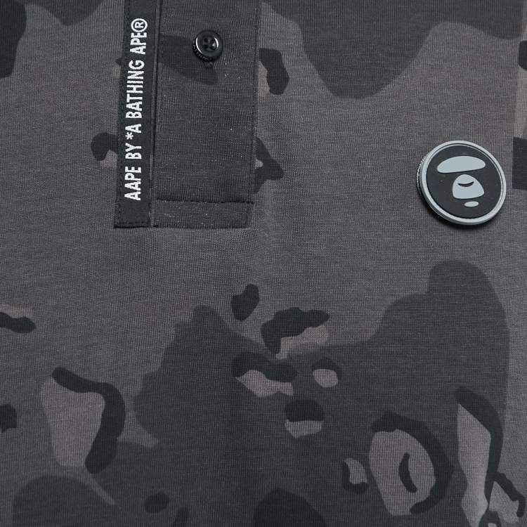Pre Owned A Bathing Ape Grey Military Print Cotton Polo T-Shirt S