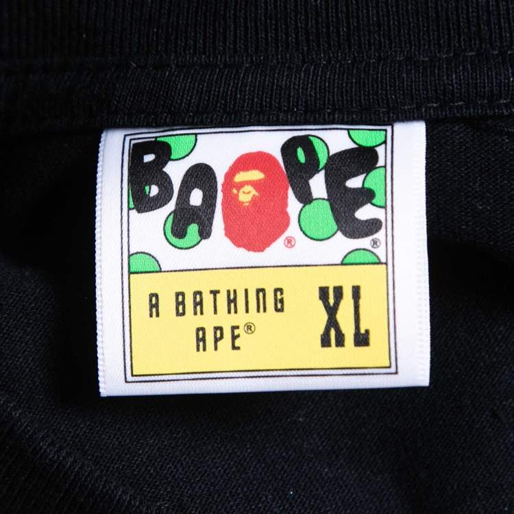 Pre Owned A Bathing Ape Black Print Cotton Crew Neck Half Sleeve T-Shirt XL