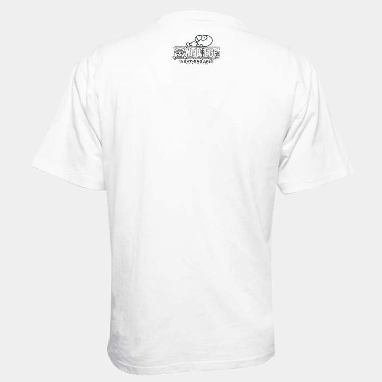 Pre Owned A Bathing Ape White Logo Print Cotton Crew Neck T-Shirt XL