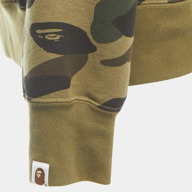 Pre Owned A Bathing Ape Military Green Camo Print Cotton Shark Head Hood Zip Front Jacket XL