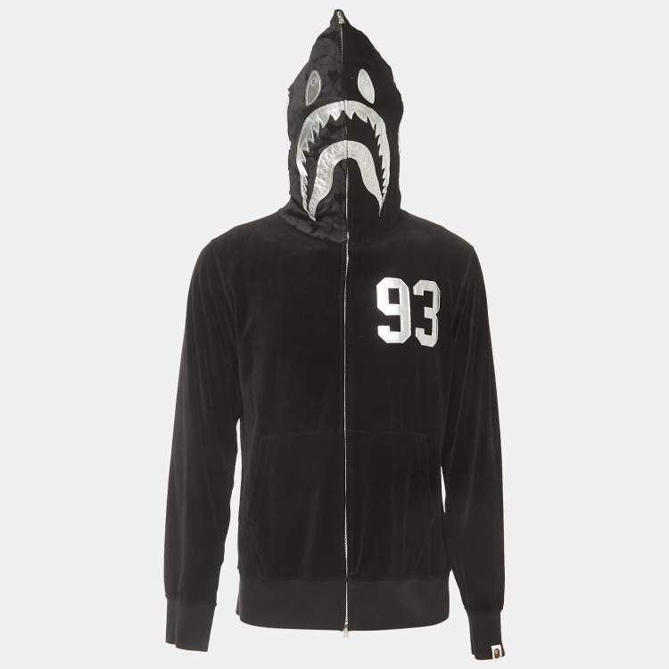 Pre Owned A Bathing Ape Black Velvet Shark Head Hood Zip Front Jacket XL