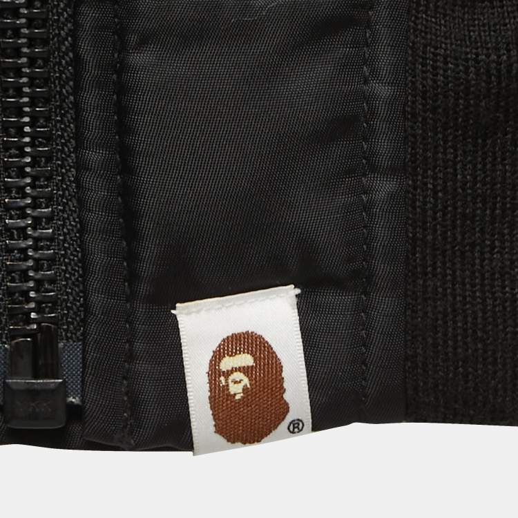 Pre Owned A Bathing Ape Black Shark Embroidered Zip Front Bomber Jacket L