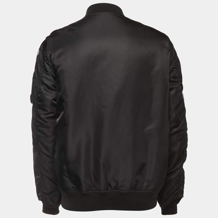Pre Owned A Bathing Ape Black Shark Embroidered Zip Front Bomber Jacket L