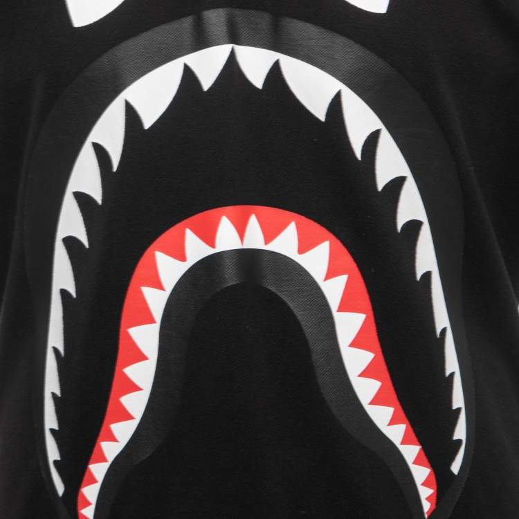 Pre Owned A Bathing Ape Black Shark Print Cotton Pique Polo T-Shirt XXL