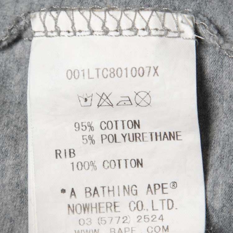 Pre Owned A Bathing Ape Grey Shark Print Cotton Crew Neck Long Sleeve T-Shirt L
