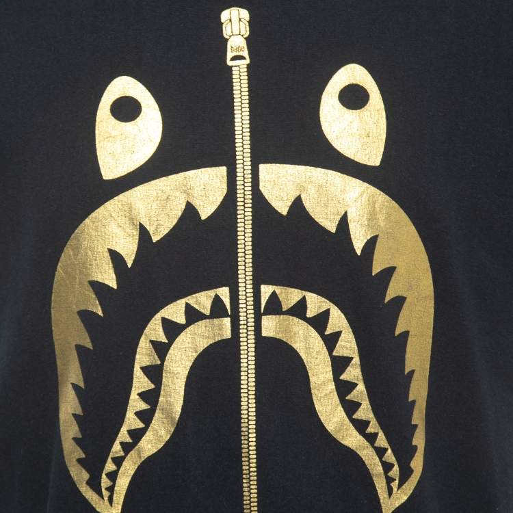 Pre Owned A Bathing Ape Black Shark Zip Print Cotton Crew Neck T-Shirt XL