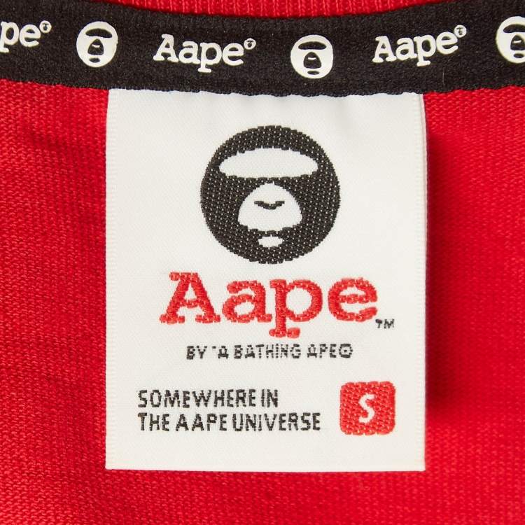 Pre Owned A Bathing Ape Red Digital Printed Cotton Knit Crew Neck T-Shirt S