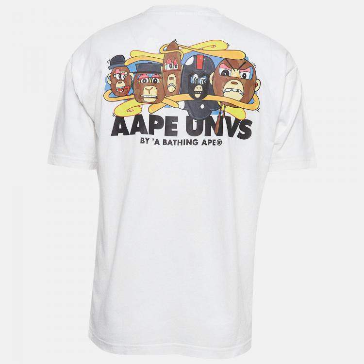 Pre Owned A Bathing Ape White Printed Knit Crew Neck T-shirt M