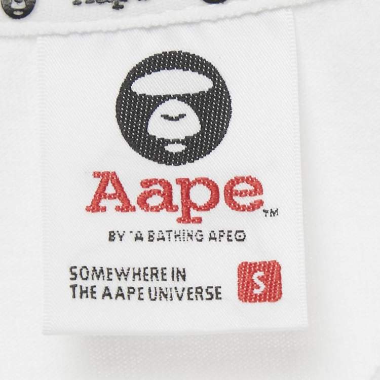 مملوكة مسبقًا AAPE By A Bathing Ape White Logo Applique Cotton T-Shirt S