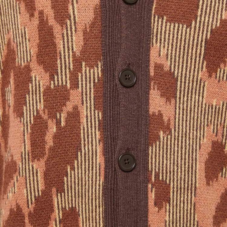 Pre Owned Acne Studios Brown Patterned Wool Knit Cardigan M