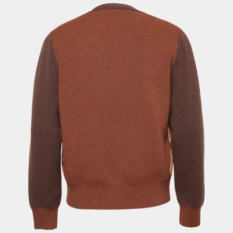 Pre Owned Acne Studios Brown Patterned Wool Knit Cardigan M