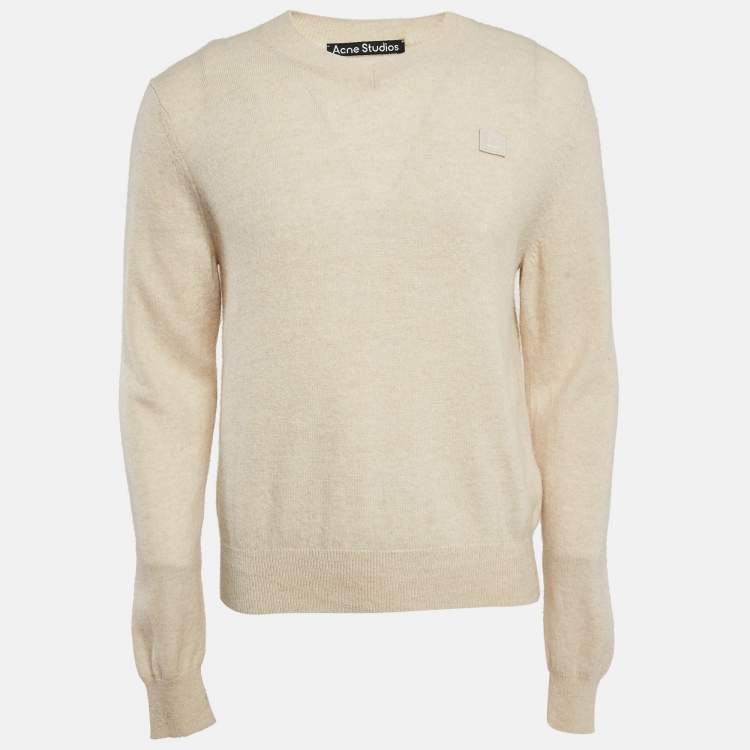 Pre Owned Acne Studios Beige Wool Knit V-Neck Sweater L