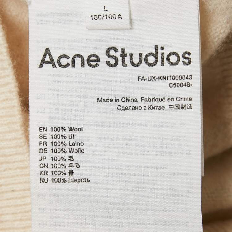 Pre Owned Acne Studios Beige Wool Knit V-Neck Sweater L