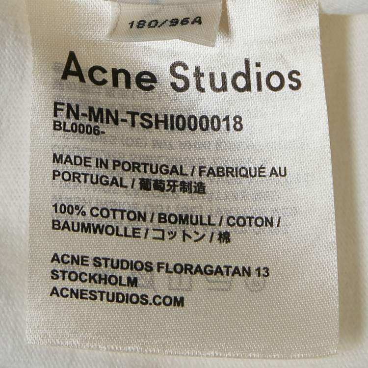 Pre Owned Acne Studios White Logo Print Cotton Crewneck T-Shirt M