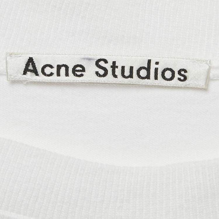 Pre Owned Acne Studios White Logo Print Cotton Crewneck T-Shirt M