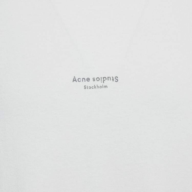 Pre Owned Acne Studios White Logo Print Cotton Crewneck T-Shirt M